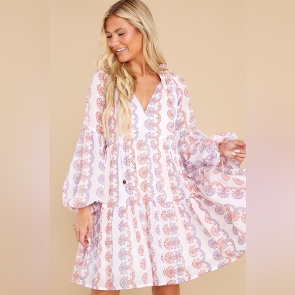 NWT Oliphant Balloon Sleeve Short Dress in Red Holland Print, XS - Picture 2 of 10